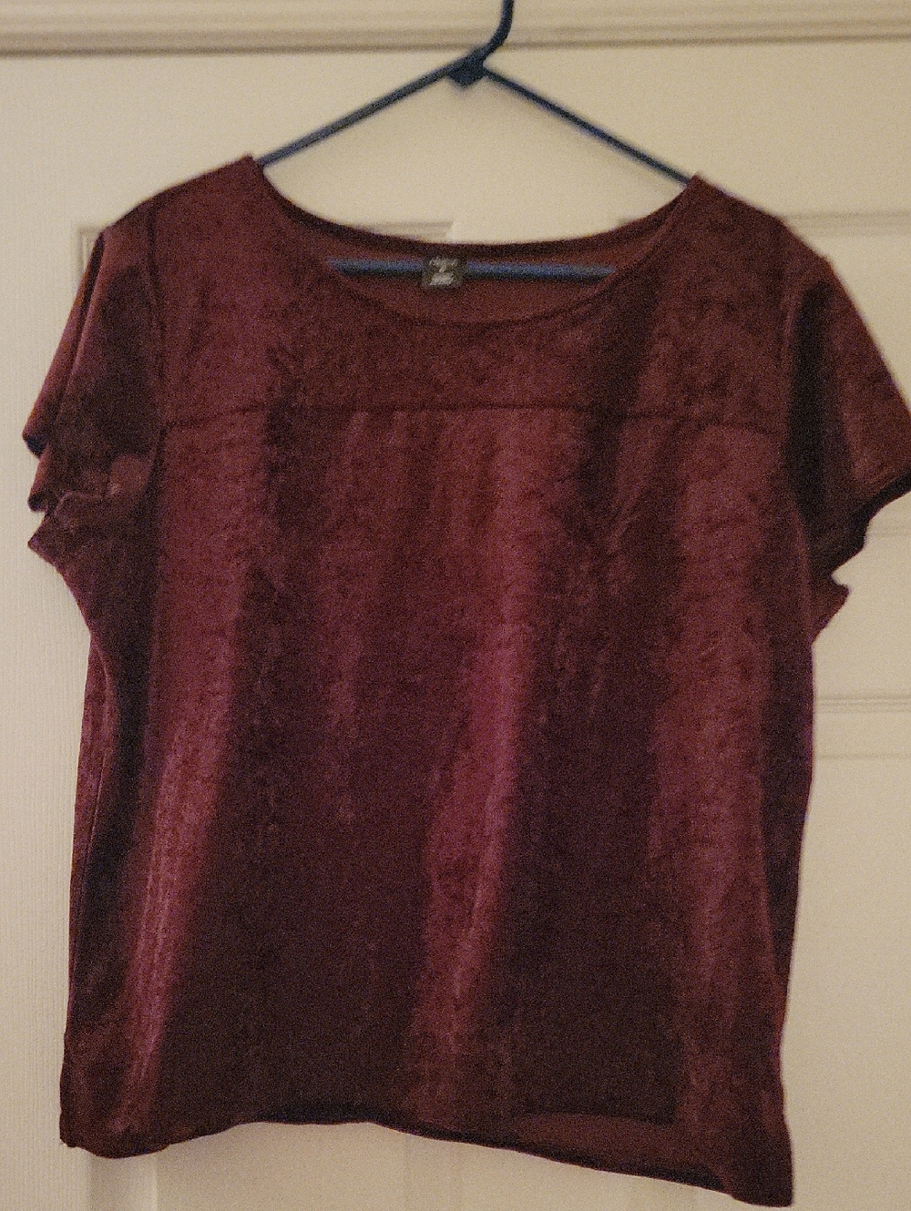 City Streets Velvet Short Sleeve Top - Burgundy